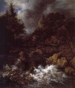 Jacob van Ruisdael Waterfall with a Half-timbered House and Castle Spain oil painting artist